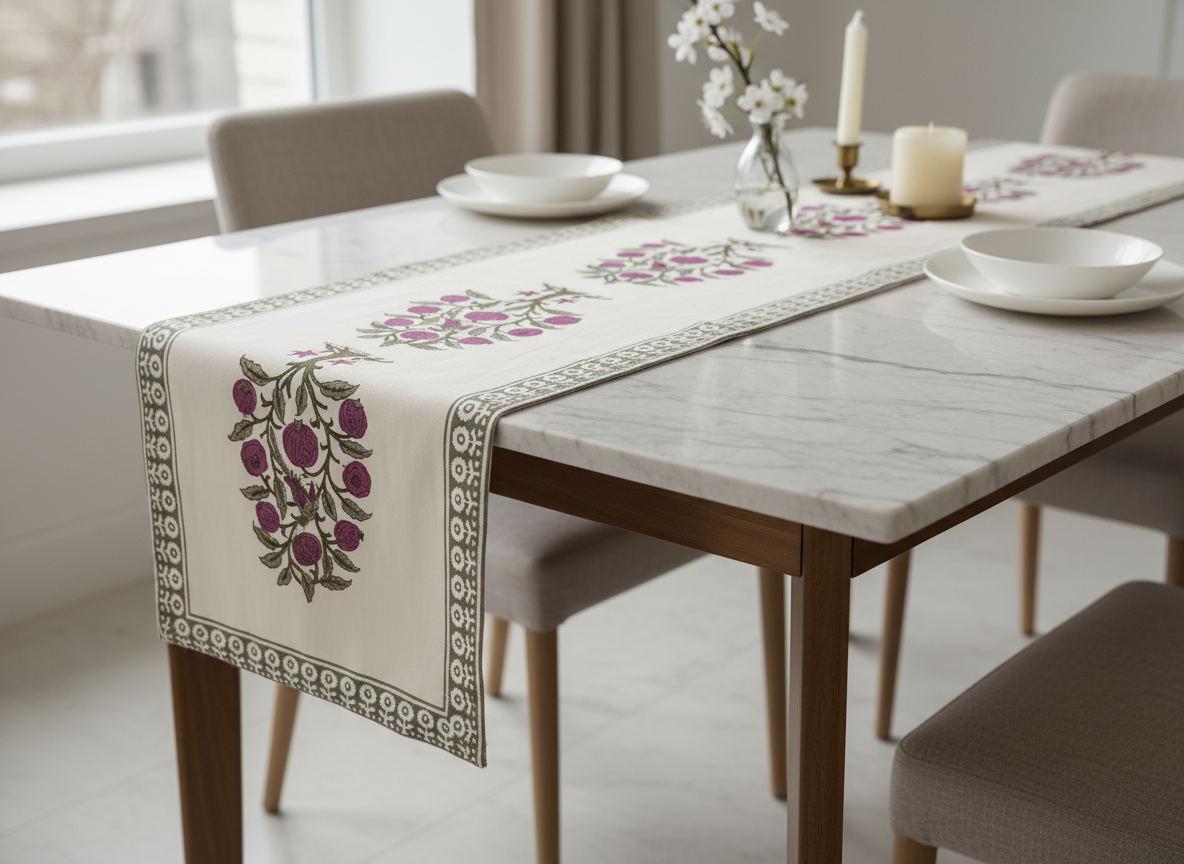 Pomegranate Tree Cotton Block Print Table Runner