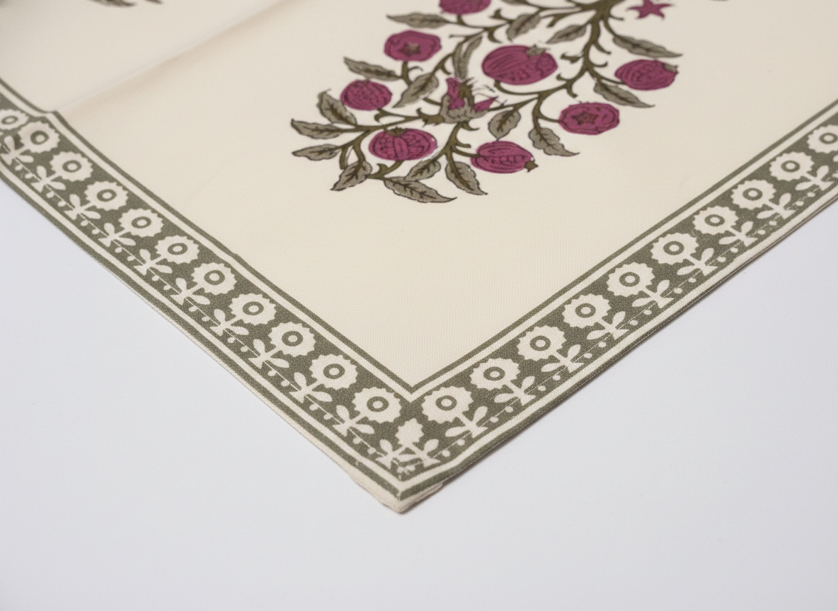 Pomegranate Tree Cotton Block Print Table Runner