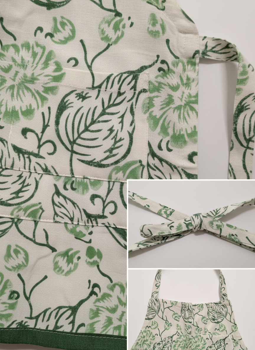 Green Leaf Block Print Cotton Apron