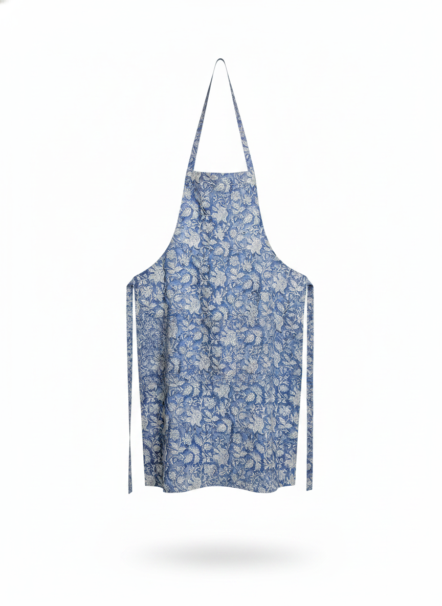 Artisanal Blue Floral Cotton Apron