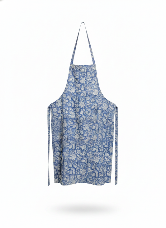 Artisanal Blue Floral Cotton Apron