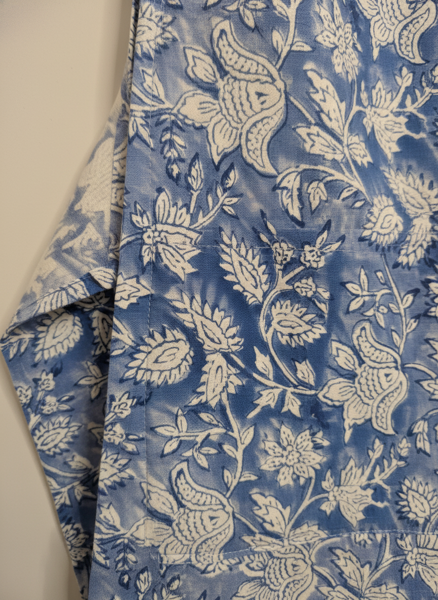 Artisanal Blue Floral Cotton Apron