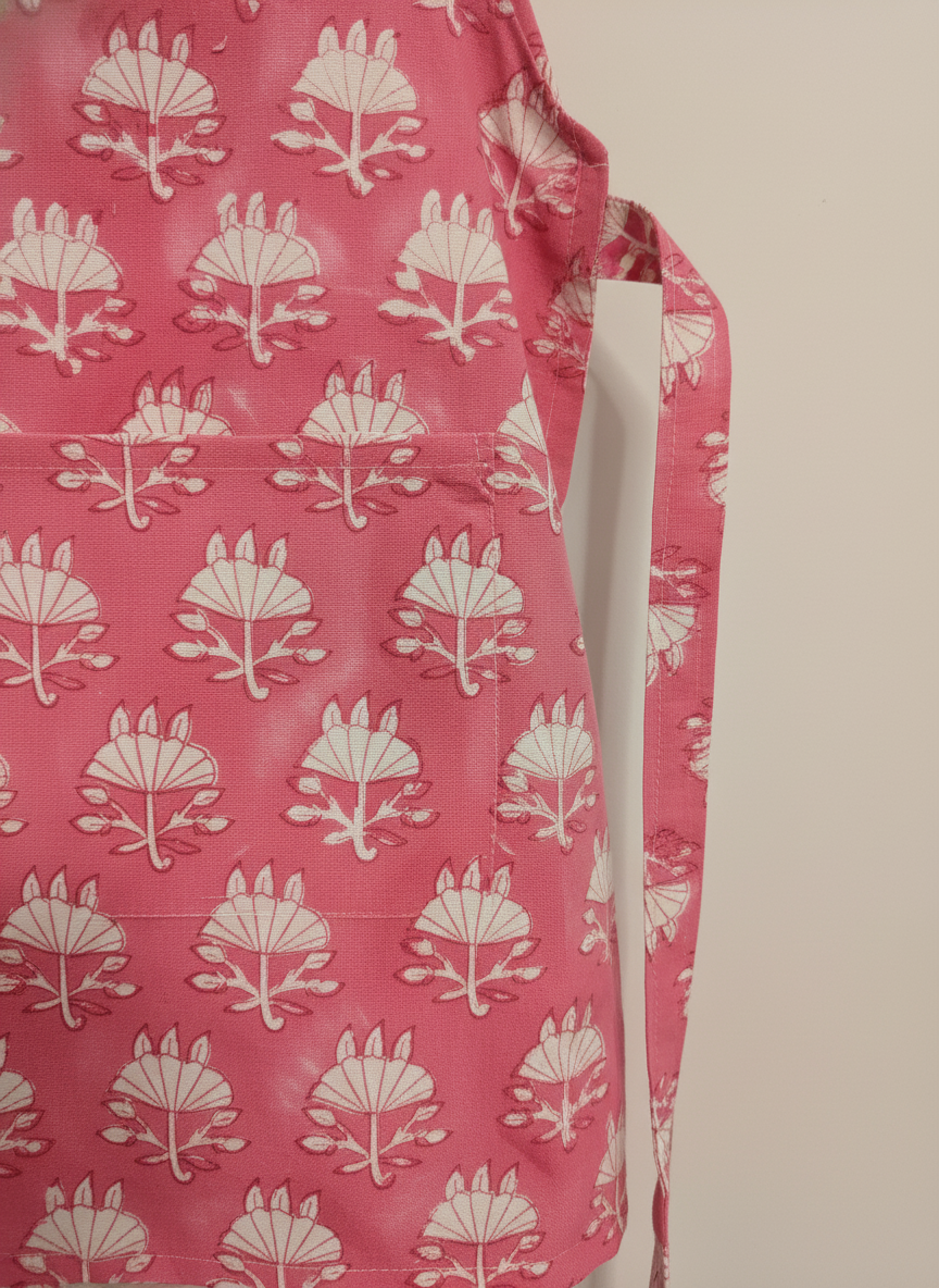 Pink Floral Block Print Cotton Apron