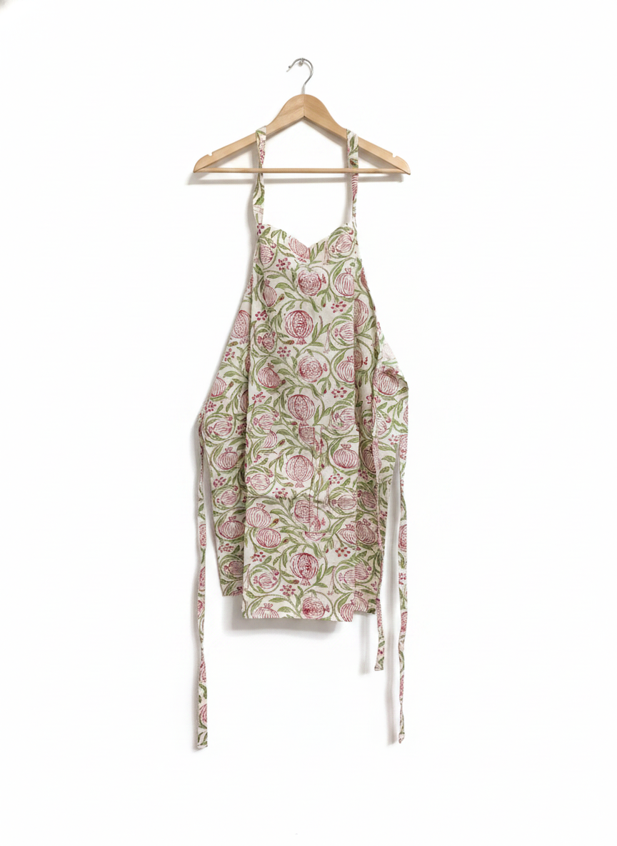 Pomegranate Vine Cotton Block Print Apron