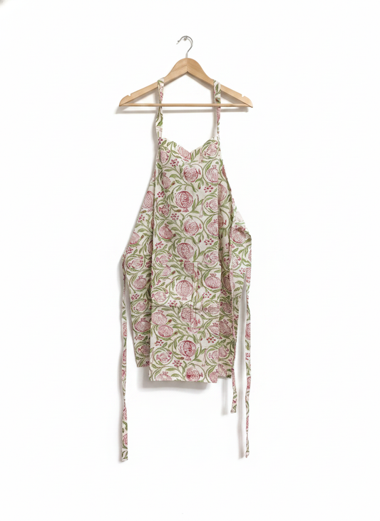 Pomegranate Vine Cotton Block Print Apron