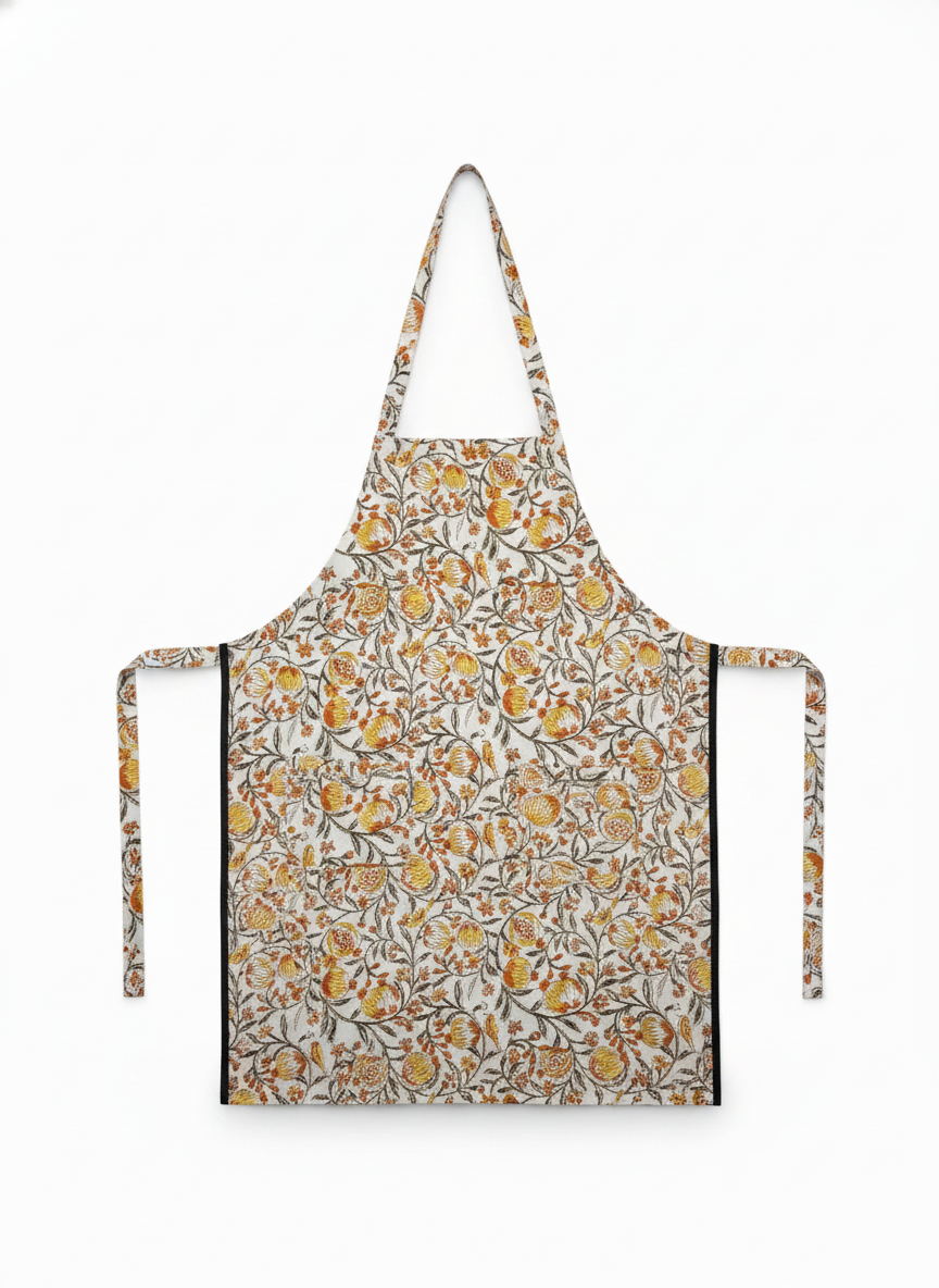 Yellow Floral Cotton Block Print Apron