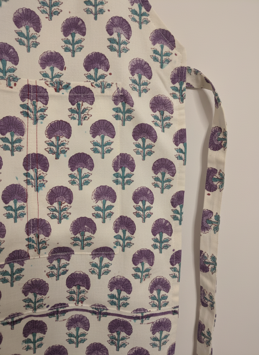 Purple Floral Cotton Apron | Hand Block Print