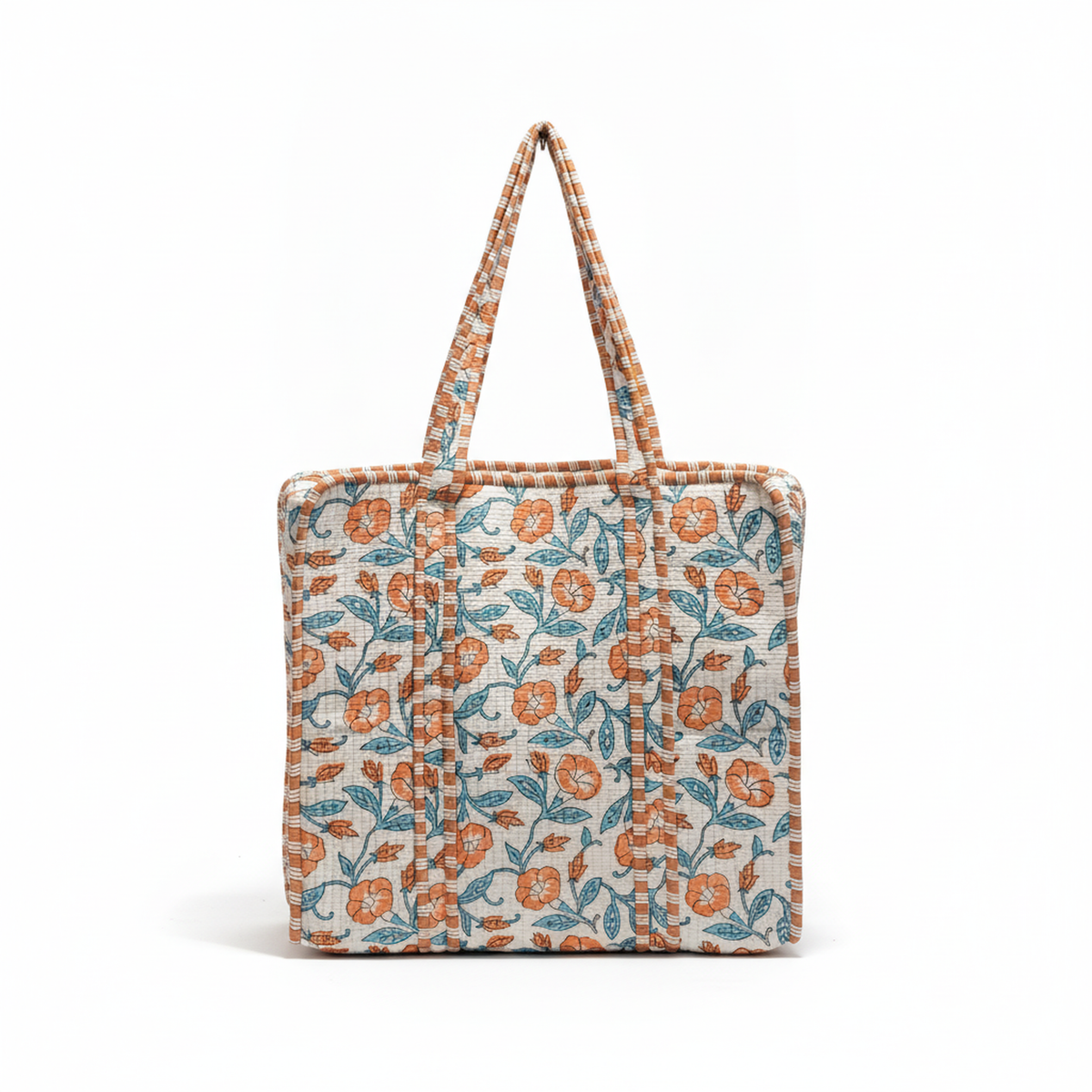 Draped In Heritage floral cotton tote bag, front view.