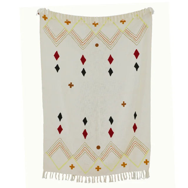 Diamond Hand Embroidered Cotton Throw