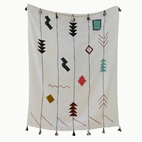 Geometry Hand Embroidered Cotton Throw