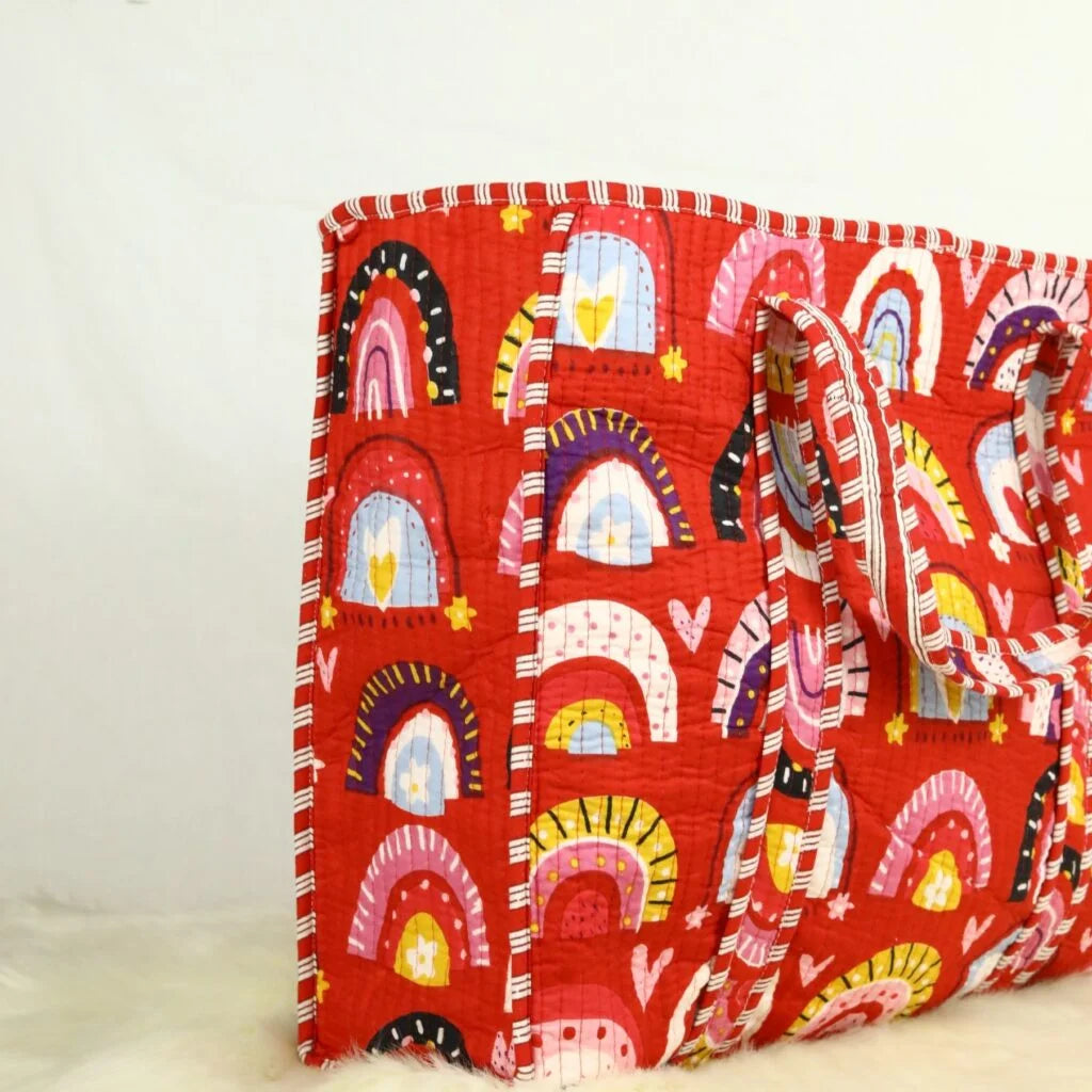 Red Baby Rainbow Cotton Tote Bag