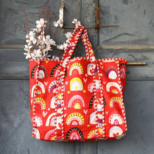 Red Baby Rainbow Cotton Tote Bag