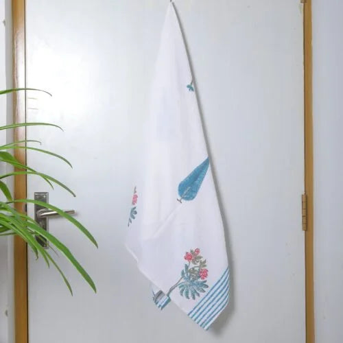 Taru Floral Block Print Cotton Waffle Bath Towel