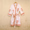 Ivory peach Hand Block Printed Cotton Waffle Bathrobe, front view