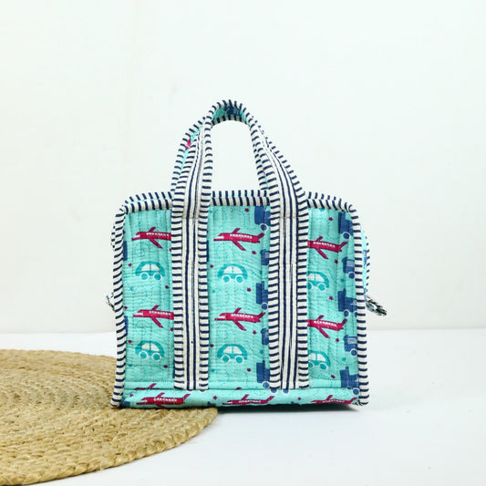 Green Aeroplane Quilted Cotton Lunch Bag