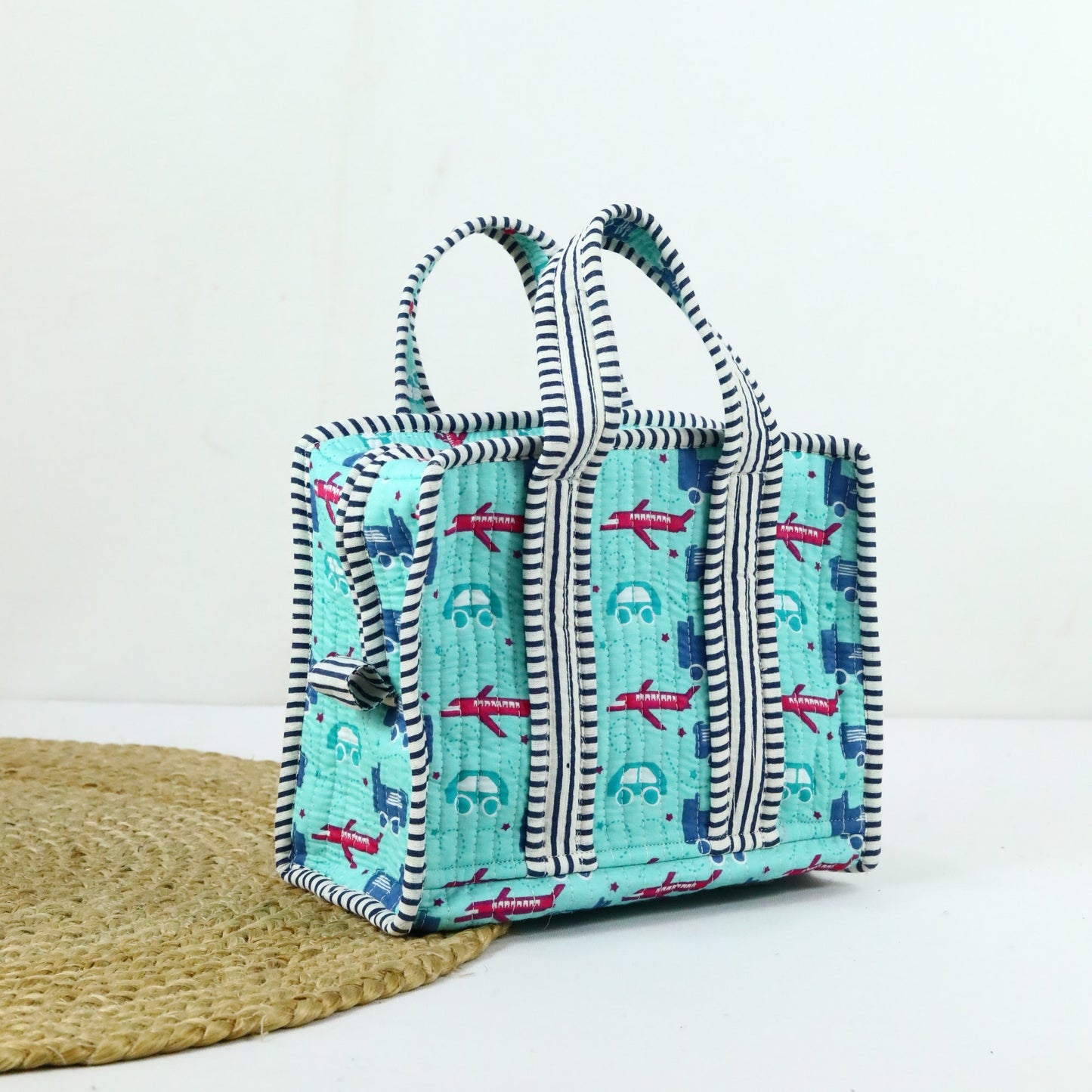 Green Aeroplane Quilted Cotton Lunch Bag