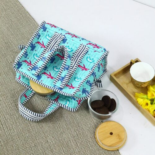 Green Aeroplane Quilted Cotton Lunch Bag