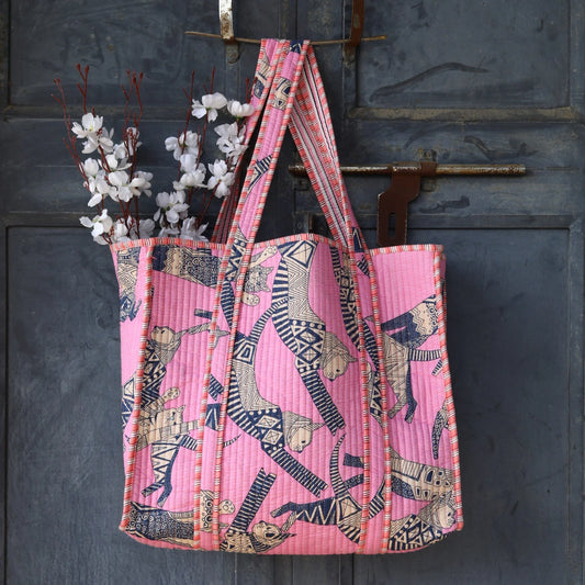 Tropical Cat Animal Design Quilted Tote Bag