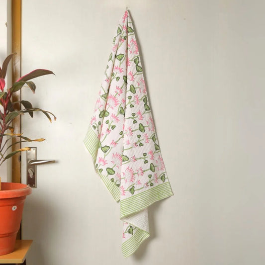 Lotus Block Printed Cotton Waffle Towel