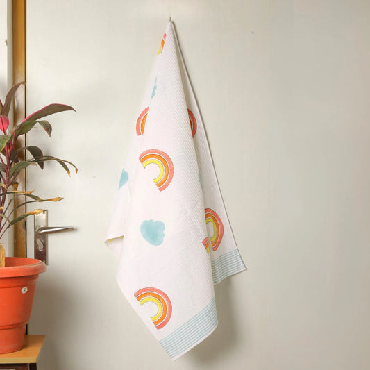 Rainbow Block Print Cotton Waffle Bath Towel