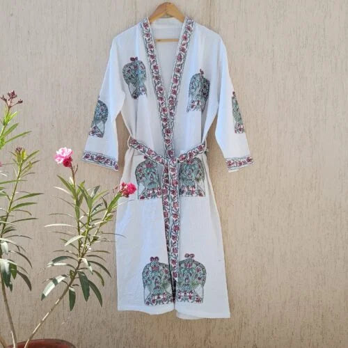 Multi Color Buti Cotton Waffle Bathrobe