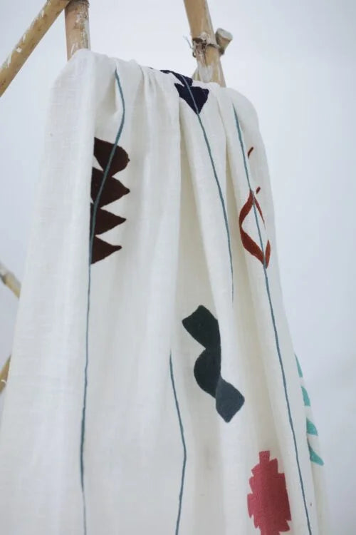 Geometry Hand Embroidered Cotton Throw