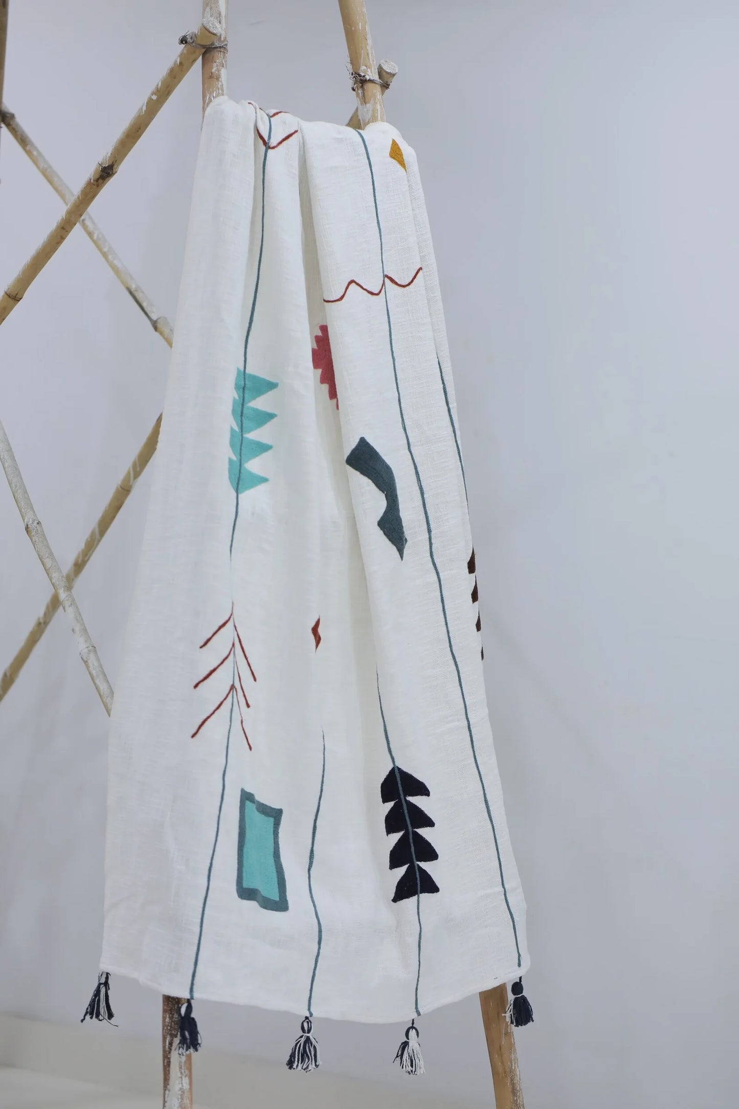 Geometry Hand Embroidered Cotton Throw