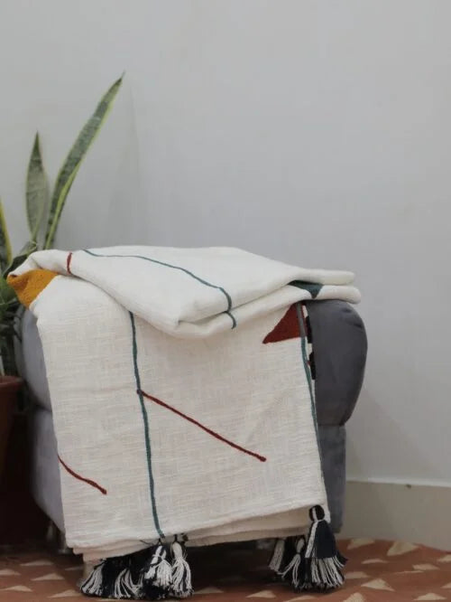 Geometry Hand Embroidered Cotton Throw