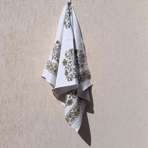 Hand Block Printed Cotton Waffle Towel