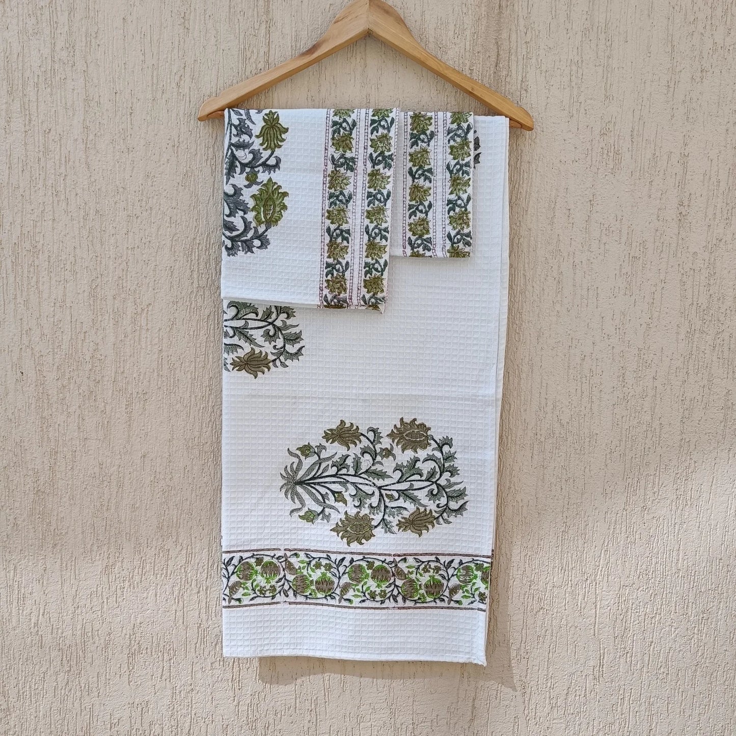Hand Block Printed Cotton Waffle Towel
