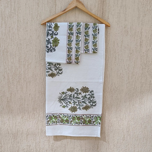 Hand Block Printed Cotton Waffle Towel