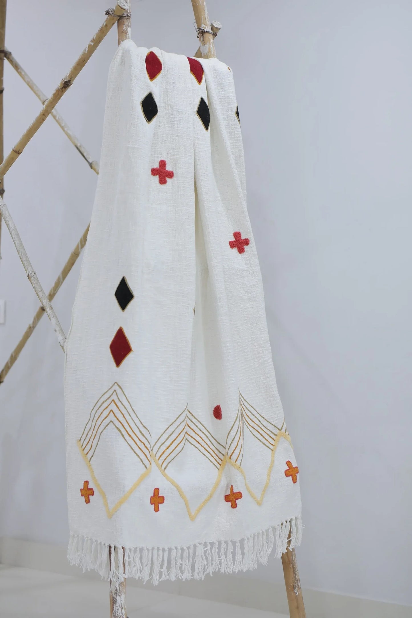 Diamond Hand Embroidered Cotton Throw