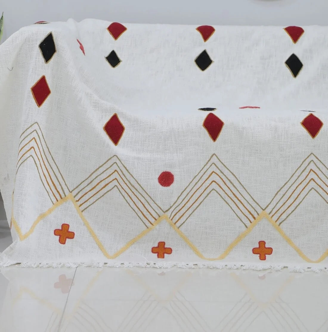 Diamond Hand Embroidered Cotton Throw