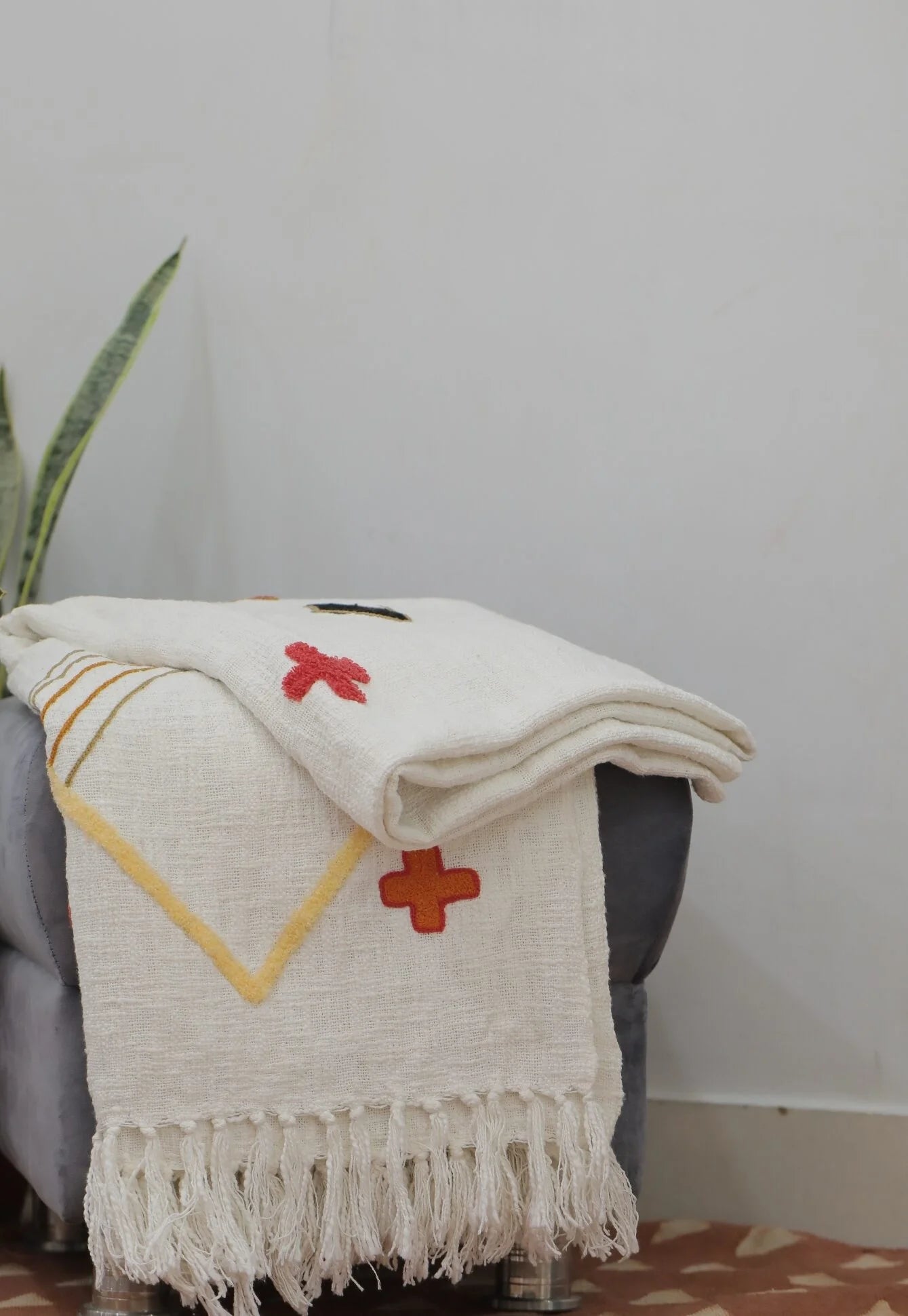 Diamond Hand Embroidered Cotton Throw