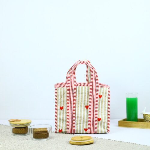 Blush Cotton Red Hearts Lunch Bag