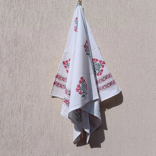 Floral Print Cotton Waffle Bath Towel