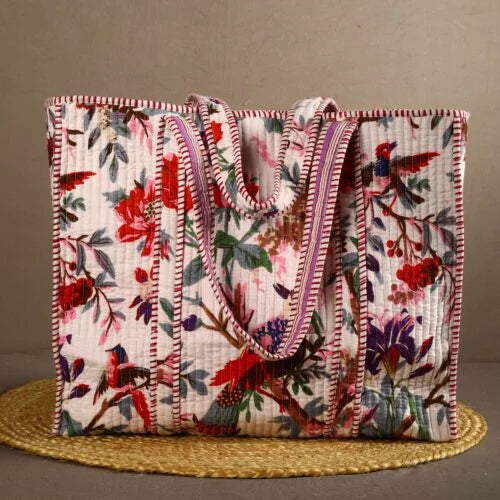 White Bird Cotton Velvet Tote Bag