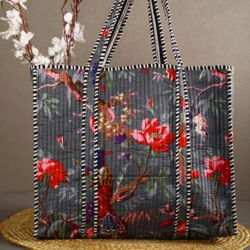Charcoal Grey Quilted Cotton Tote Bag