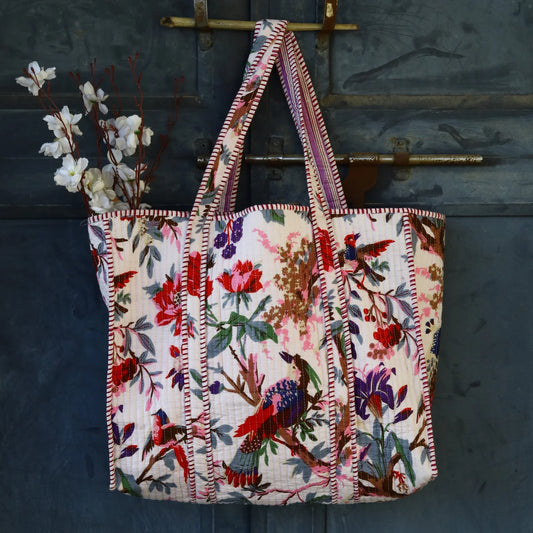 White Bird Cotton Velvet Tote Bag