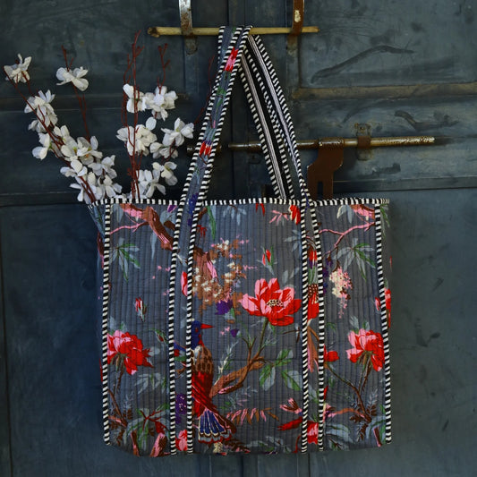 Charcoal Grey Quilted Cotton Tote Bag