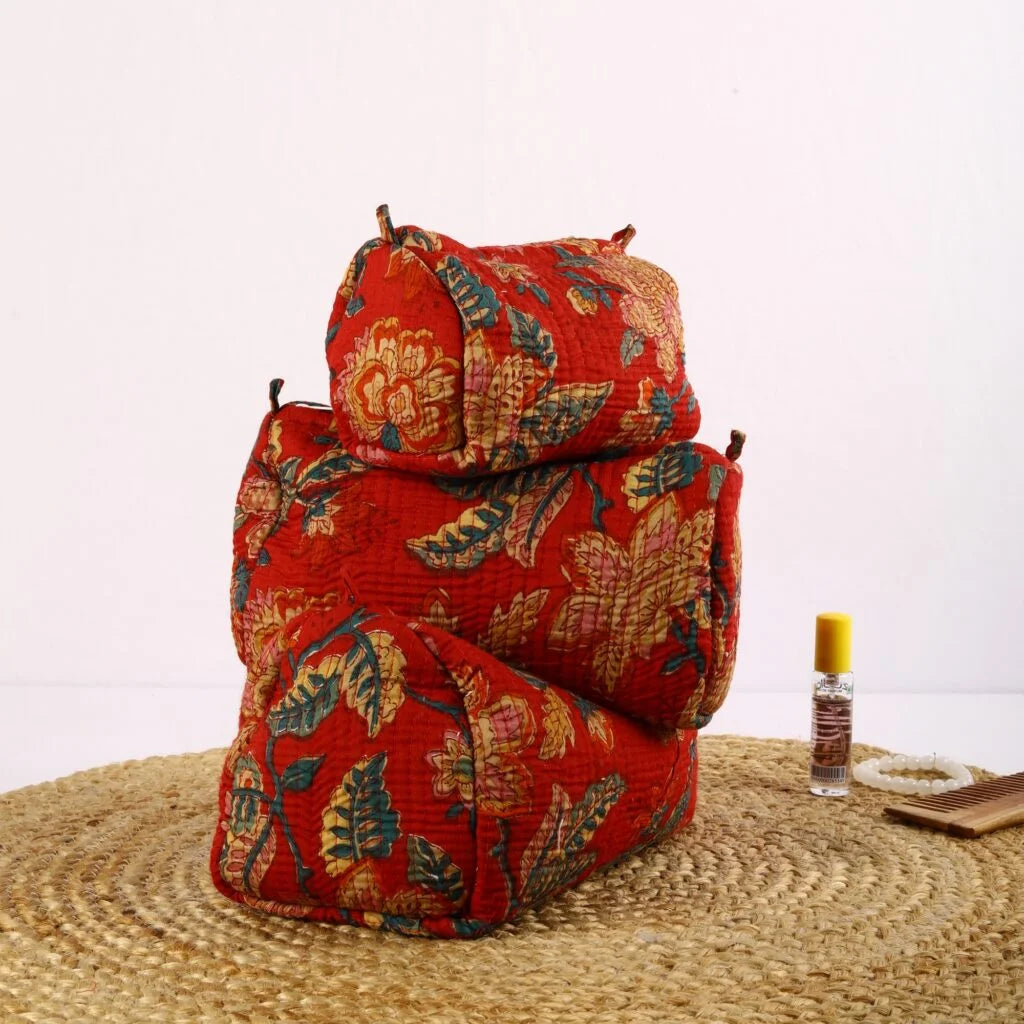 Red Floral Heritage Travel Pouch