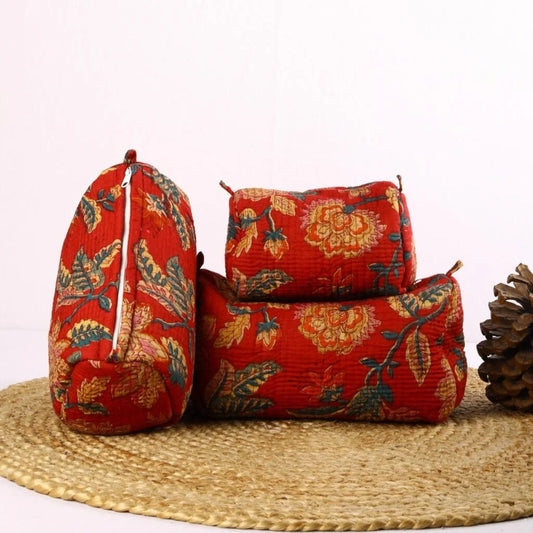 Red Floral Heritage Travel Pouch