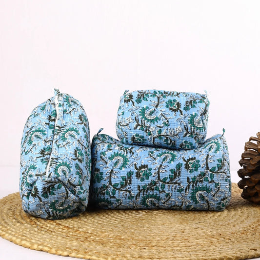 Blue Floral Heritage Travel Pouch