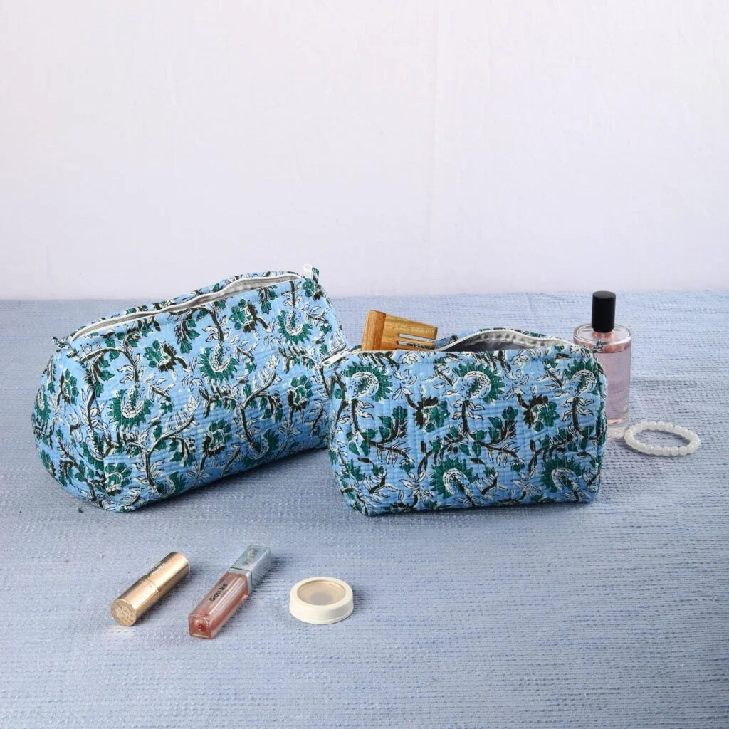 Blue Floral Heritage Travel Pouch